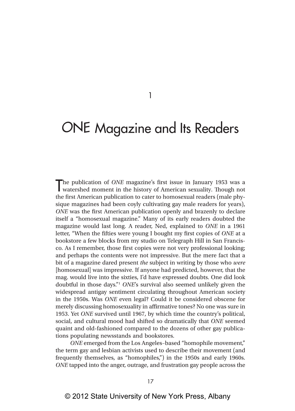 ONE Magazine and Its Readers