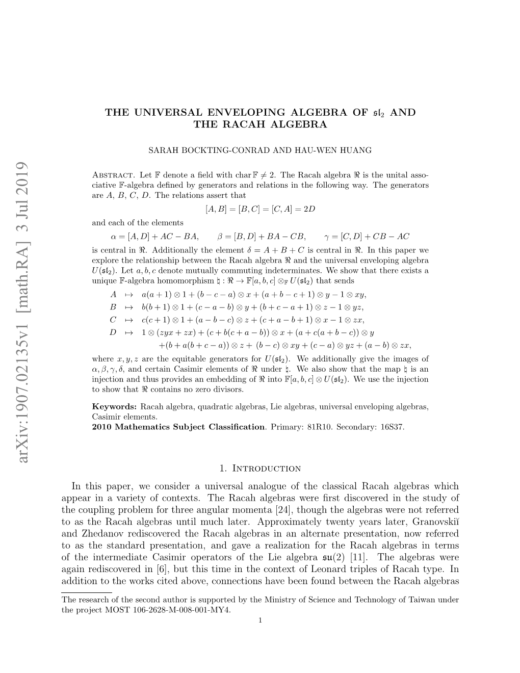 Arxiv:1907.02135V1 [Math.RA] 3 Jul 2019