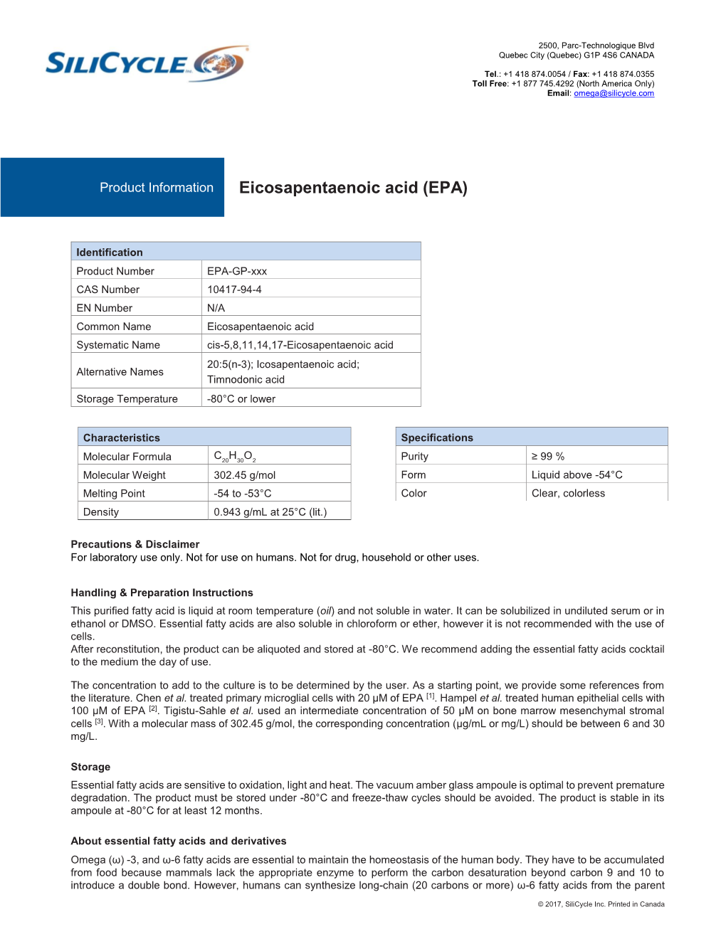 Eicosapentaenoic Acid (EPA)