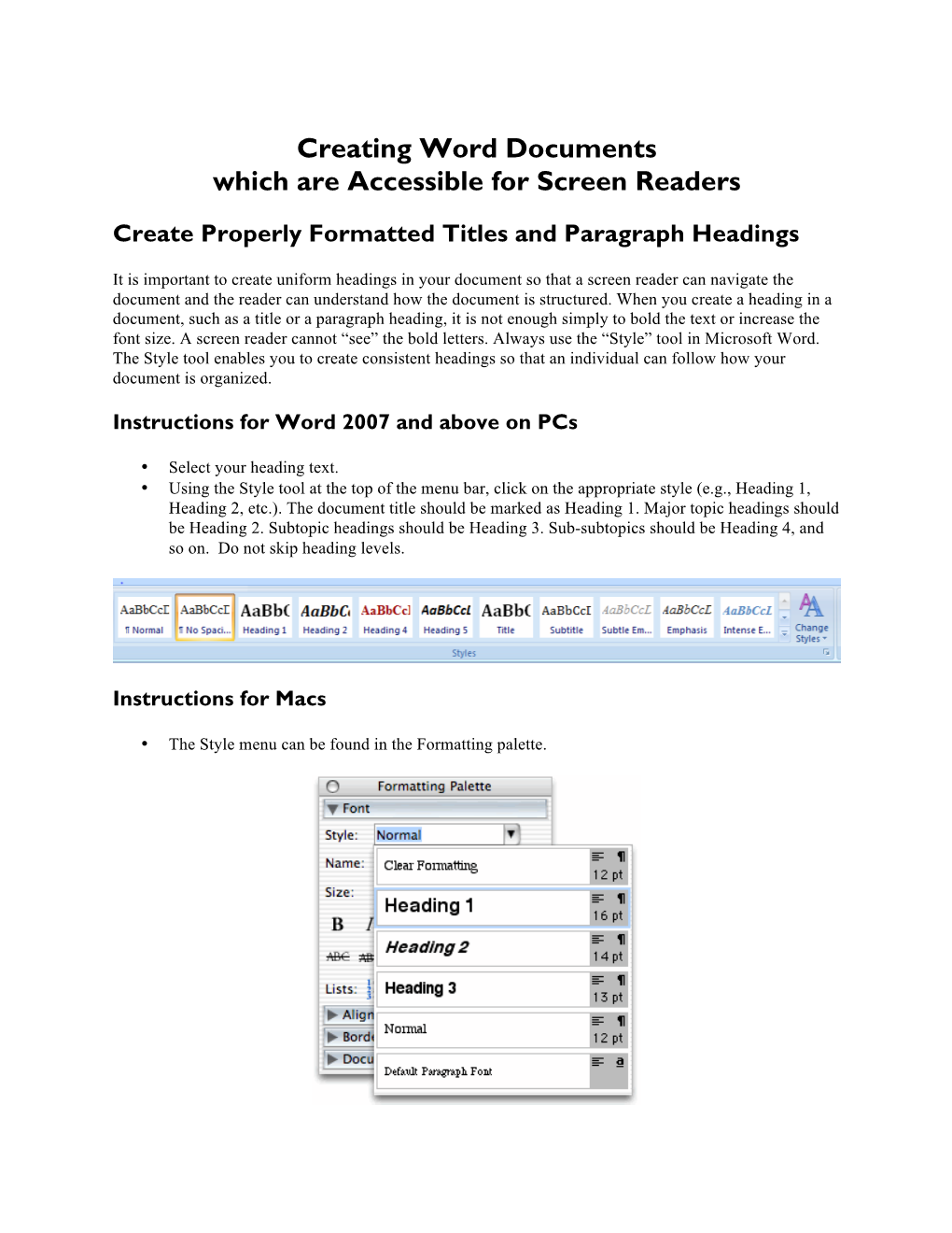 Creating Word Documents Which Are Accessible for Screen Readers