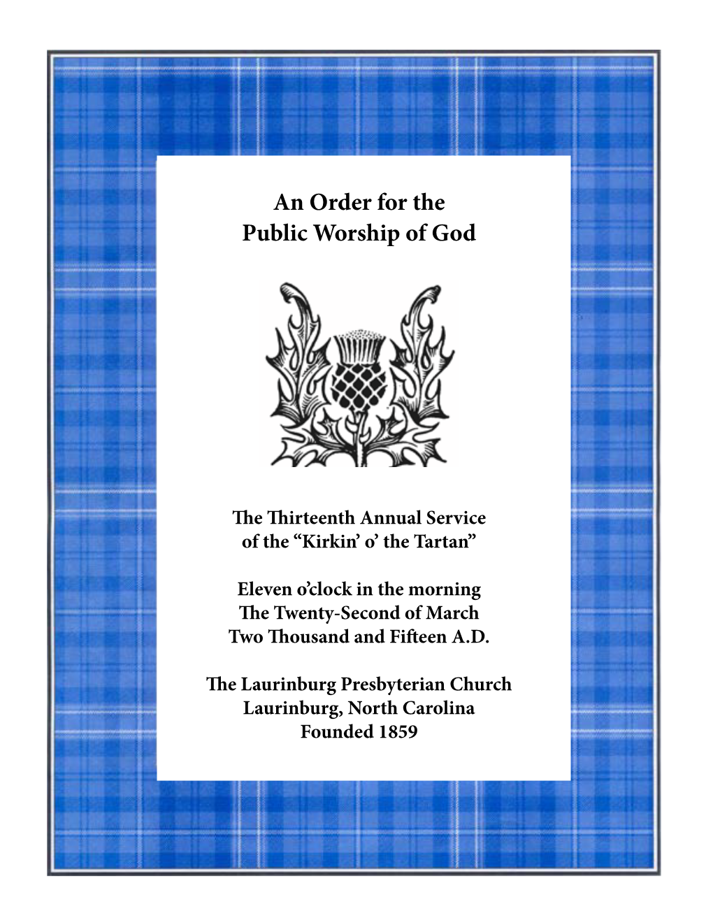 An Order for the Public Worship of God