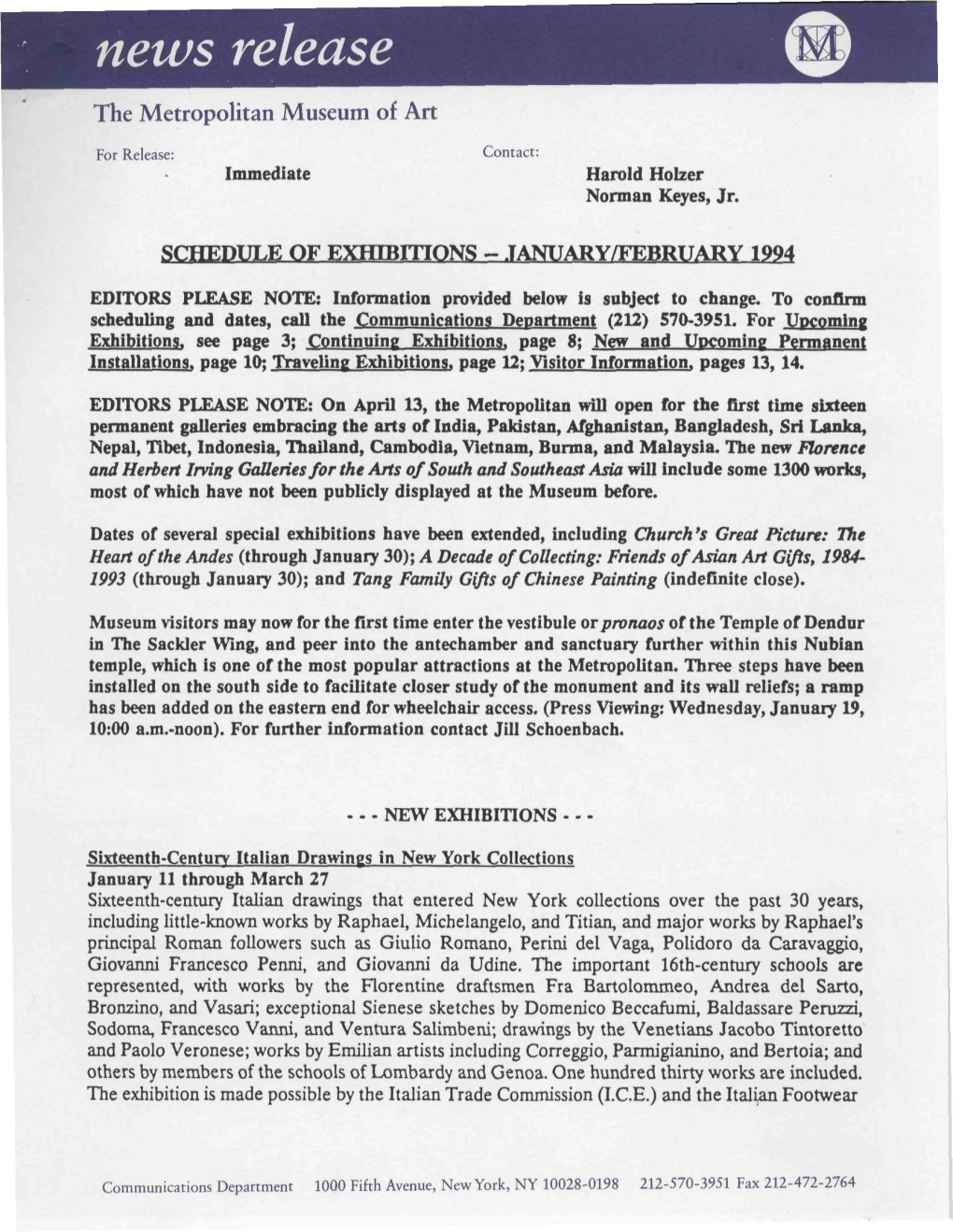 News Release the Metropolitan Museum of Art