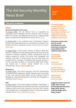 The Aid Security Monthly News Brief – August 2016 Page 1