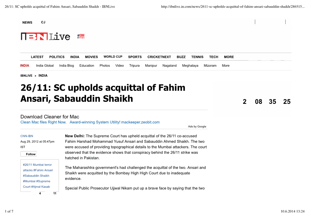 26/11: SC Upholds Acquittal of Fahim Ansari, Sabauddin Shaikh - Ibnlive