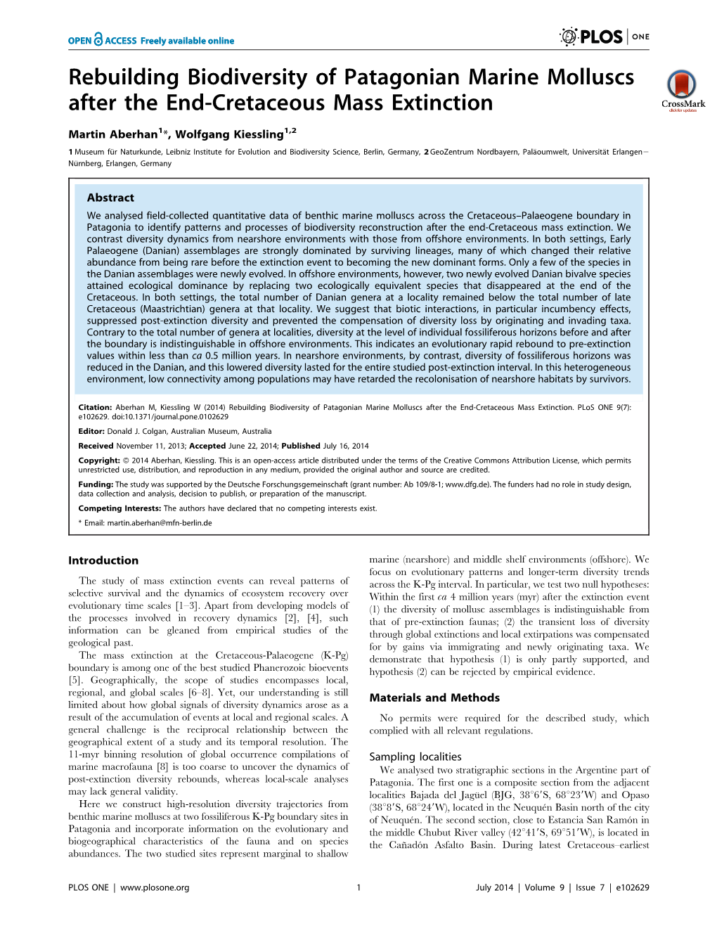 Rebuilding Biodiversity of Patagonian Marine Molluscs After the End-Cretaceous Mass Extinction