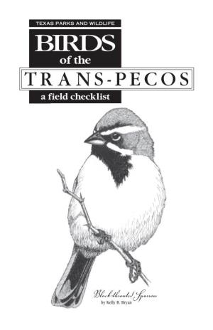 BIRDS of the TRANS-PECOS a Field Checklist