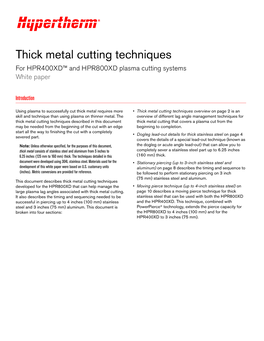 Thick Metal Cutting Techniques White Paper