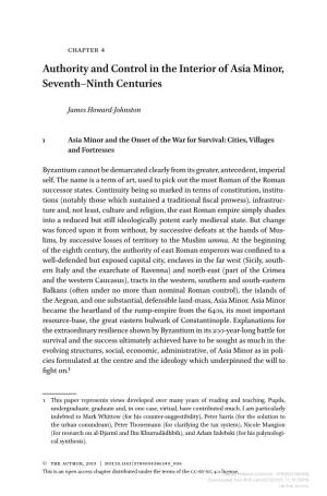 Authority and Control in the Interior of Asia Minor, Seventh–Ninth Centuries