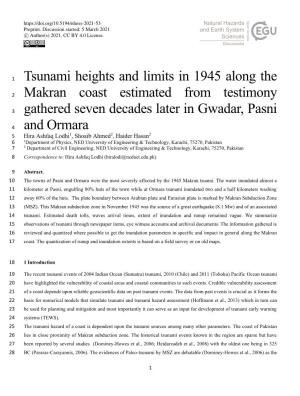 Tsunami Heights and Limits in 1945 Along the Makran Coast