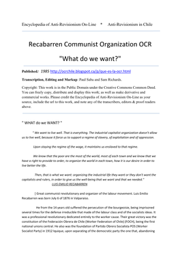 Recabarren Communist Organization OCR "What Do We Want?"