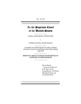 In the Supreme Court of the United States ______CAROL ANNE BOND, PETITIONER