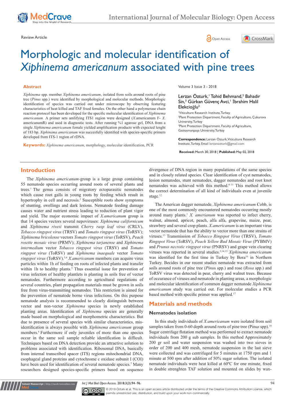 Morphologic and Molecular Identification of Xiphinema Americanum Associated with Pine Trees