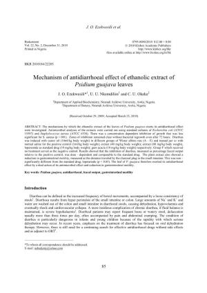 Mechanism of Antidiarrhoeal Effect of Ethanolic Extract of Psidium Guajava Leaves