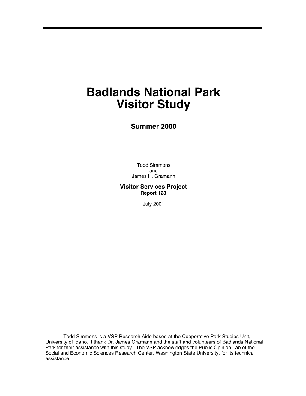 Badlands National Park Visitor Study