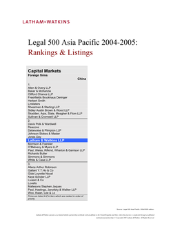 Legal 500 Asia Pacific 2004-2005: Rankings & Listings