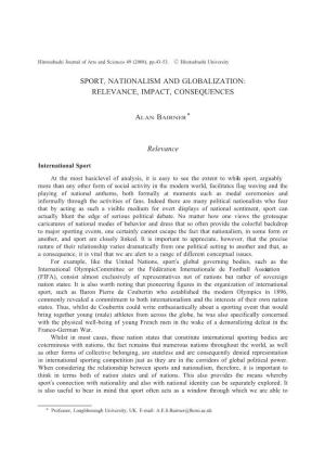 Sport, Nationalism and Globalization: Relevance, Impact, Consequences