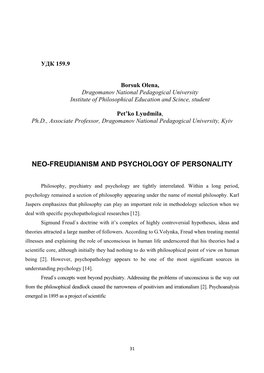 Neo-Freudianism and Psychology of Personality