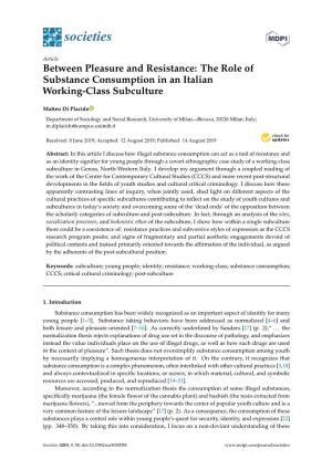 Between Pleasure and Resistance: the Role of Substance Consumption in an Italian Working-Class Subculture