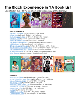 The Black Experience in YA Book List Located in the NHFPL Electronic Databases & at the Library