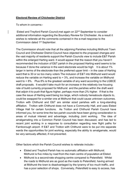 Elsted and Treyford Parish Council Met Again on 22Nd September to Consider Additional Information Regarding the Boundary Review for Chichester