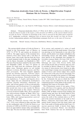 Climacium Dendroides from Cofre De Perote, a High-Elevation Tropical Montane Site in Veracruz, Mexico