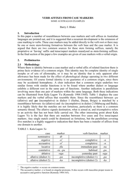 VERB AFFIXES from CASE MARKERS Barry J. Blake 1. Introduction in This Paper a Number of Resemblances Between Case Markers and V