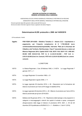 Determinazione N.255 Protocollo N. 2989 Del 14/05/2019