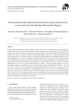 Urban and Peri-Urban Agricultural Production Along Railway Tracks: a Case Study from the Mumbai Metropolitan Region