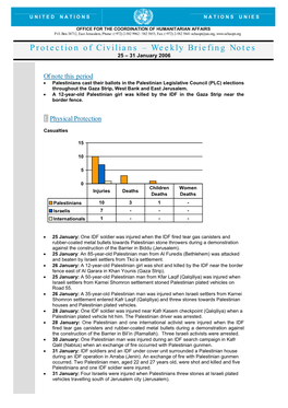 Protection of Civilians – Weekly Briefing Notes 25 – 31 January 2006