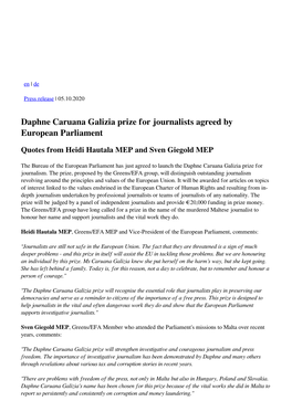 Daphne Caruana Galizia Prize for Journalists Agreed by European Parliament