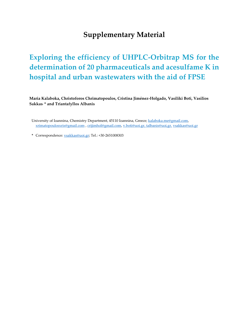 Supplementary Material Exploring the Efficiency of UHPLC-Orbitrap MS For