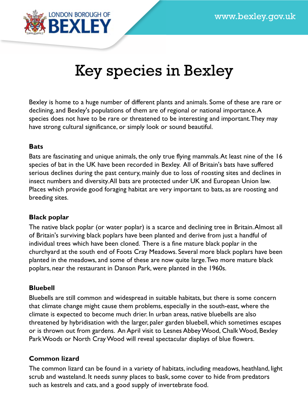 Key Species in Bexley