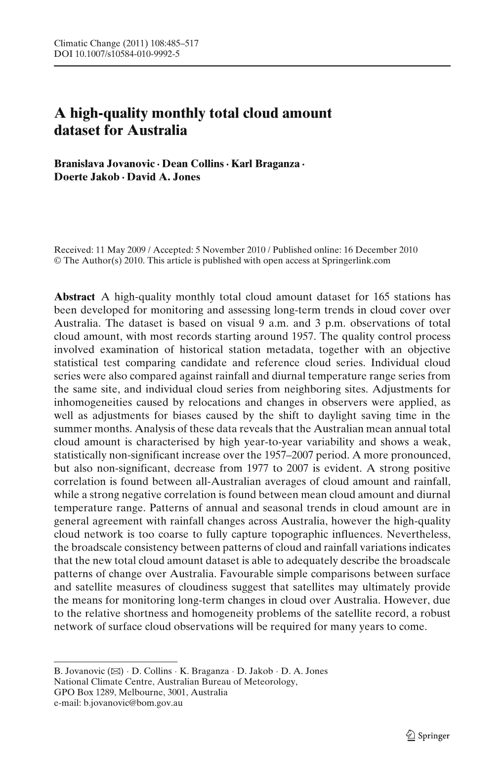 A High-Quality Monthly Total Cloud Amount Dataset for Australia