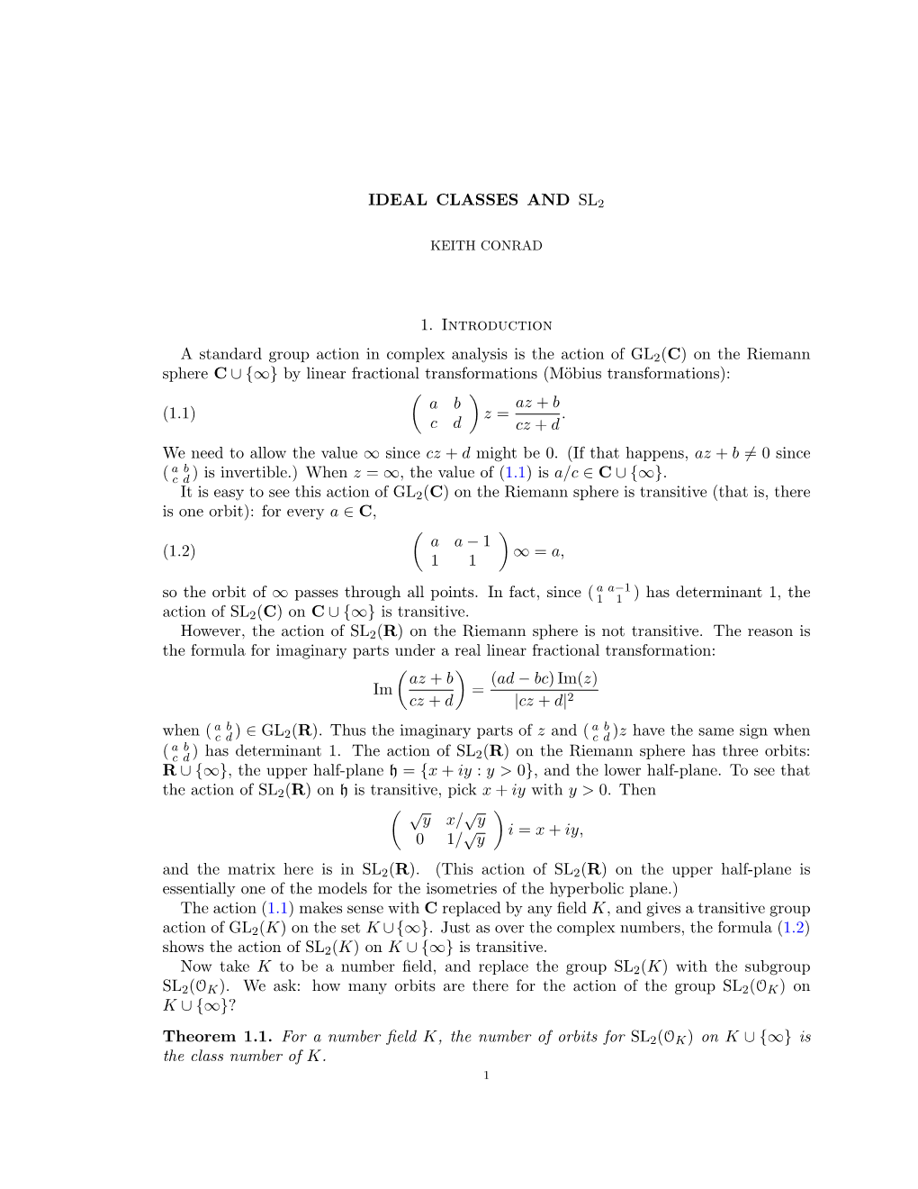 Ideal Classes and SL 2