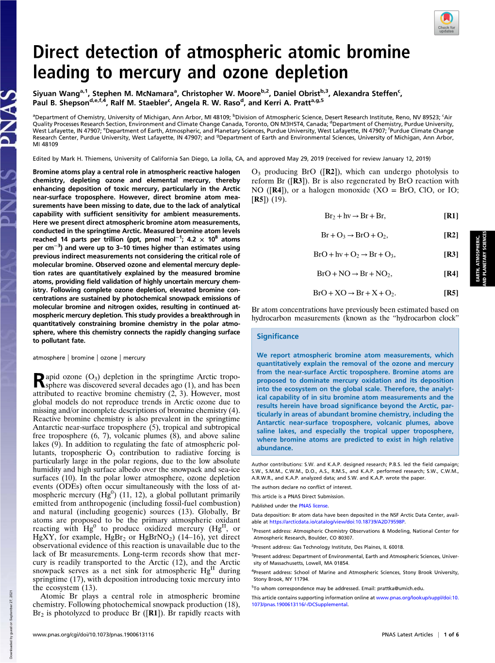 Direct Detection of Atmospheric Atomic Bromine Leading to Mercury and Ozone Depletion