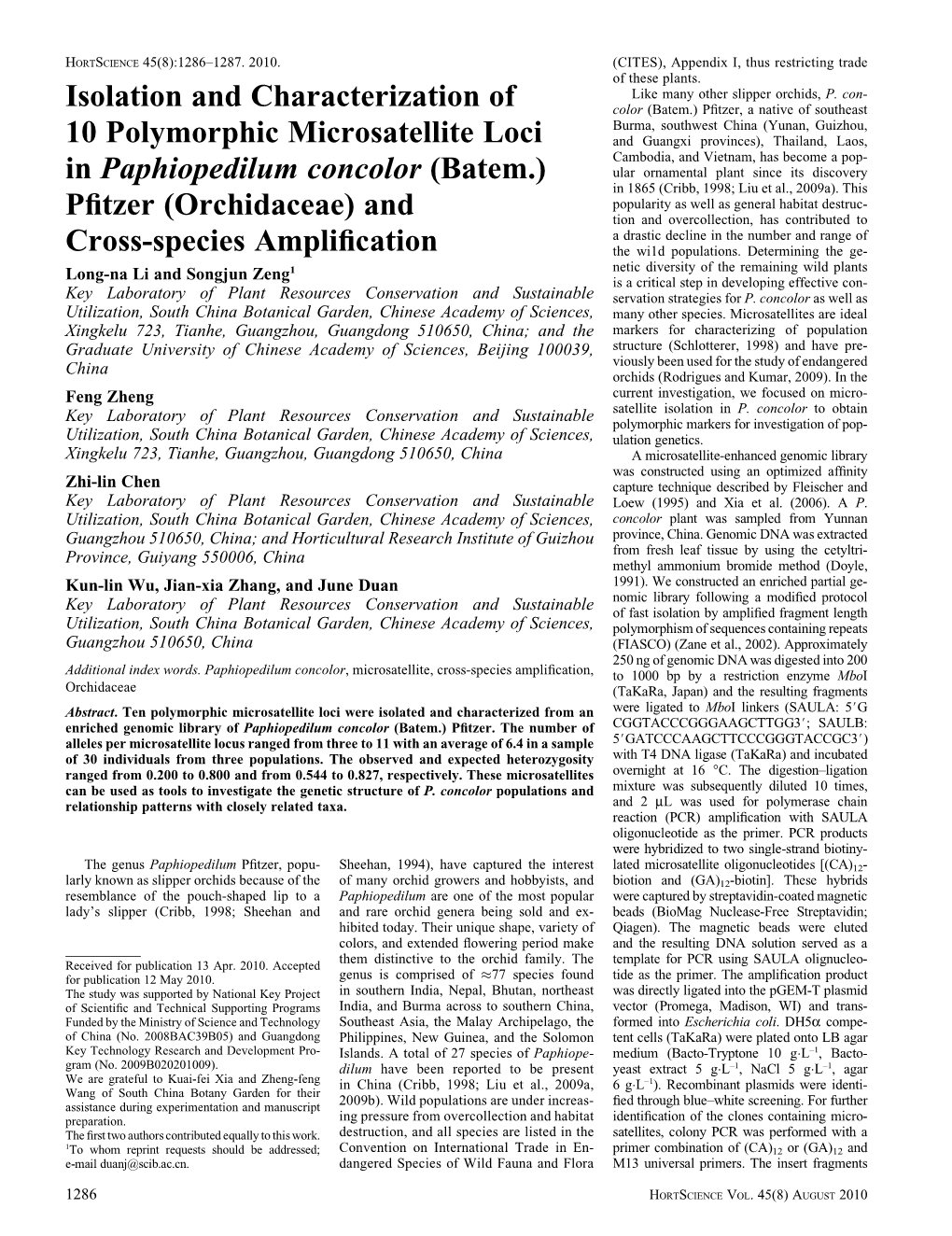 Isolation and Characterization of 10 Polymorphic Microsatellite Loci In