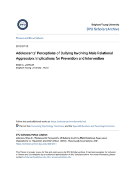 Adolescents' Perceptions of Bullying Involving Male Relational Aggression: Implications for Prevention and Intervention