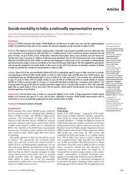 Suicide Mortality in India: a Nationally Representative Survey