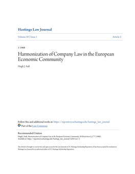 Harmonization of Company Law in the European Economic Community Hugh J