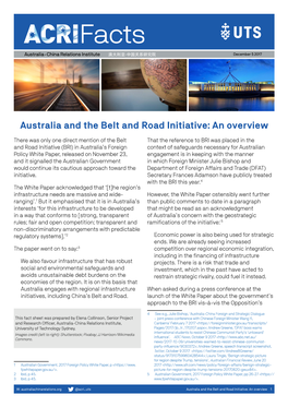 Australia and the Belt and Road Initiative: an Overview