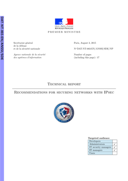 Technical Report Recommendations for Securing Networks with Ipsec