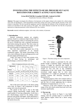 Investigating the Effects of Oil Pressure on Valve Rotation for a Direct Acting Valve Train
