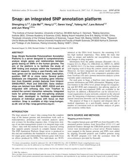 An Integrated SNP Annotation Platform Shengting Li1,2, Lijia Ma2,3, Heng Li1,2, Søren Vang4, Yafeng Hu2, Lars Bolund1,2 and Jun Wang1,2,5,*