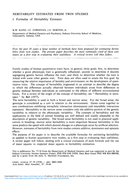 HERITABILITY ESTIMATES from TWIN STUDIES I. Formulae of Heritability Estimates