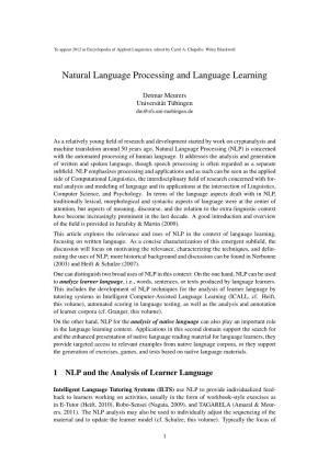 Natural Language Processing and Language Learning