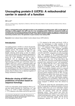 Uncoupling Protein-3 (UCP3): a Mitochondrial Carrier in Search of a Function