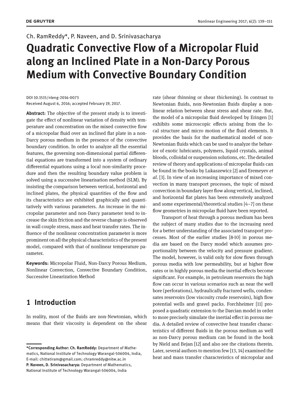 Quadratic Convective Flow of a Micropolar Fluid Along an Inclined Plate in a Non-Darcy Porous Medium with Convective Boundary Condition