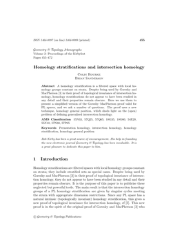 Homology Stratifications and Intersection Homology 1 Introduction