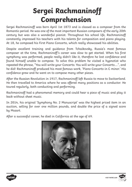 Reading Comprehension Sergei Rachmaninoff