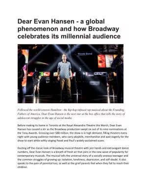 Dear Evan Hansen - a Global Phenomenon and How Broadway Celebrates Its Millennial Audience